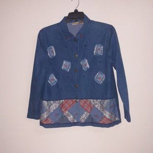 Vtg Bobbie Brooks Patchwork Jean Blouse 12